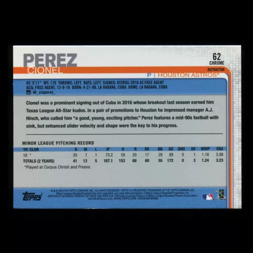 Cionel Perez RC 2019 Topps Chrome X-Fractor Rookie Astros