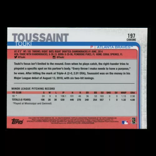 Touki Toussaint RC 2019 Topps Chrome Rookie Braves