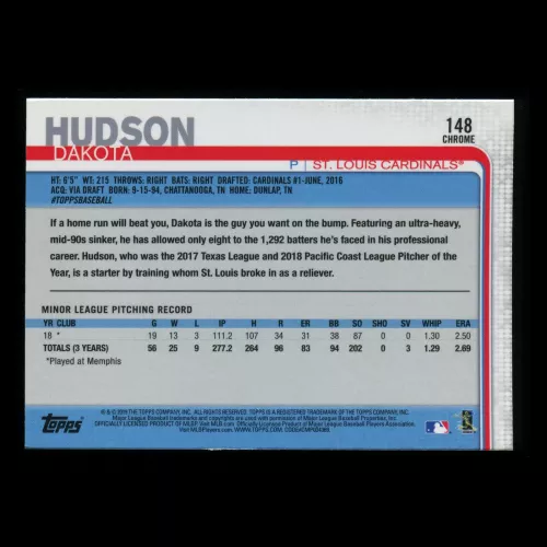 Dakota Hudson RC 2019 Topps Chrome Rookie Cardinals