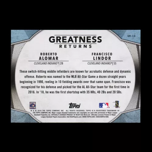 Roberto Alomar | Francisco Lindor 2019 Topps Greatness Returns Indians
