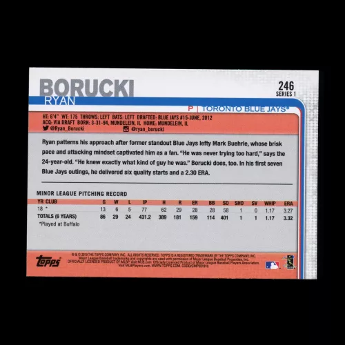 Ryan Bourucki RC 2019 Topps Rookie Blue Jays