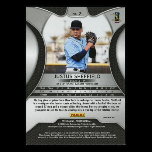 Justus Sheffield RC 2019 Prizm Silver Rookie Mariners