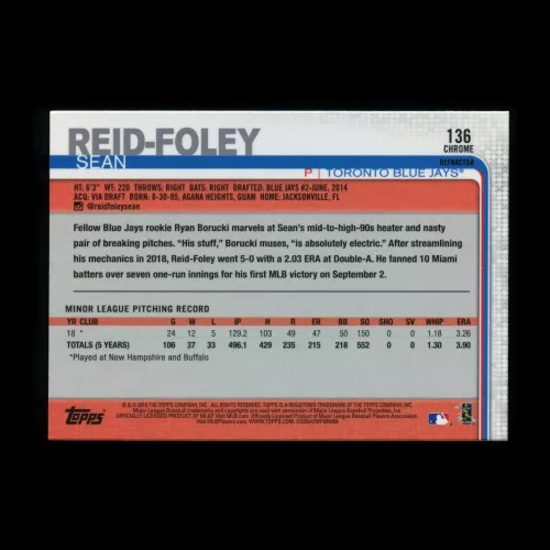 Reid-Foley RC 2019 Topps Chrome X-Fractor Rookie Blue Jays