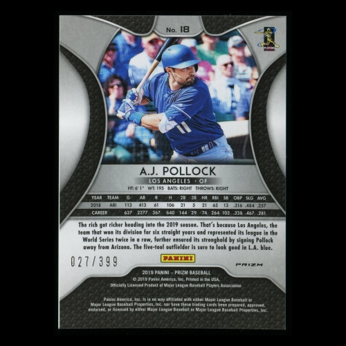 A.J. Pollock 2019 Prizm Blue Mojo Dodgers 027/399