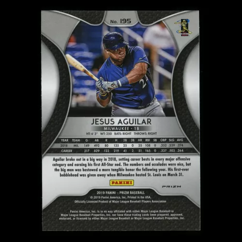 Jesus Aguilar 2019 Prizm Hyper Purple and Green Brewers