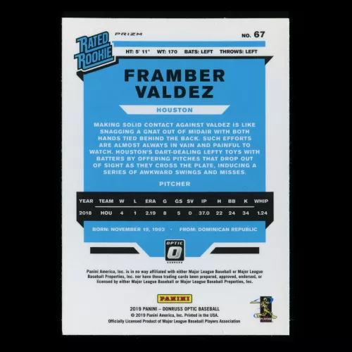 Framber Valdez RR 2019 Optic Rated Rookie Blue Astros