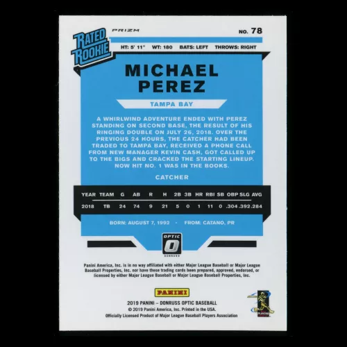 Michael Perez RR 2019 Optic Rated Rookie Blue Rays