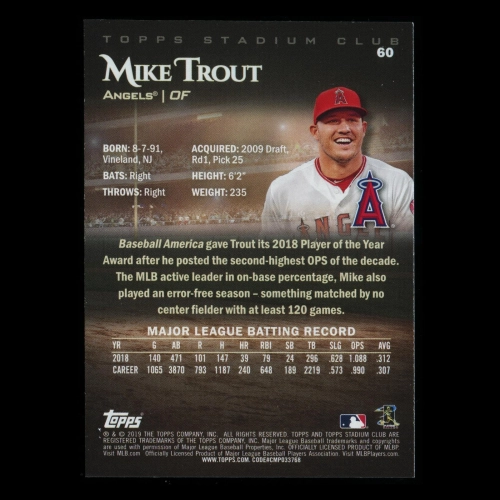 Mike Trout 2019 Stadium Club Angels