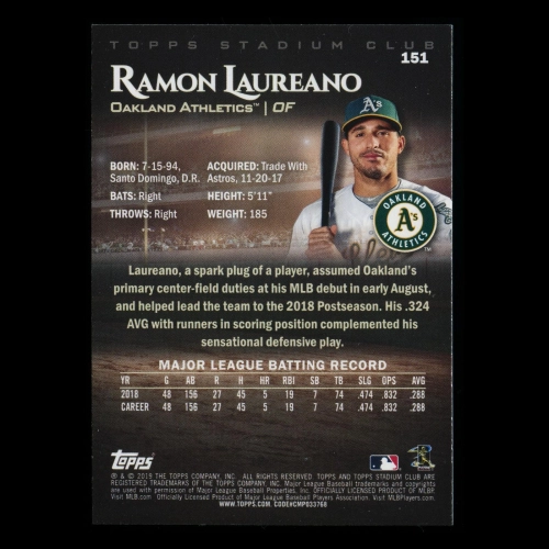 Ramon Laureano RC 2019 Stadium Club Rookie Athletics