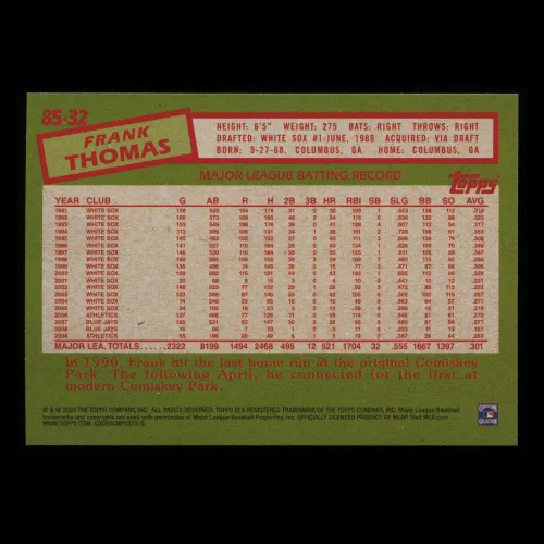 Frank Thomas 2020 Topps 1985 35th Anniversary White Sox