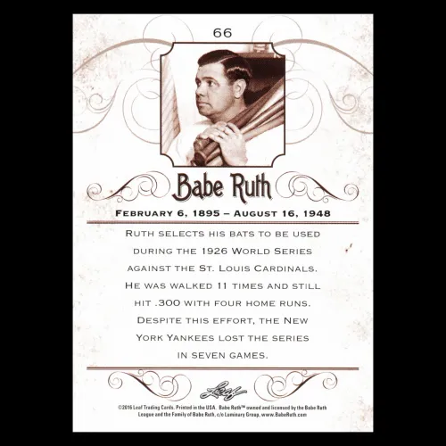 Babe Ruth 2016 Leaf Ruth Picks His Lumber for the 1926 World Series #66
