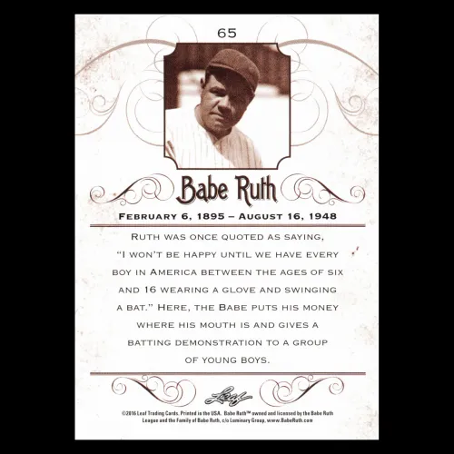 Babe Ruth 2016 Leaf Ruth Gives Batting Clinic to a Group of Boys #65