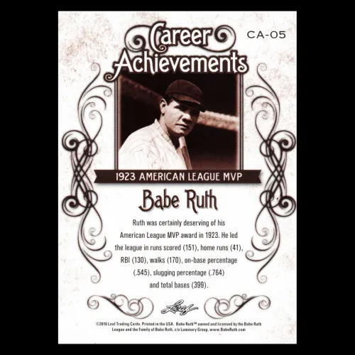 Babe Ruth 2016 Leaf Career Achievements American League MVP #5