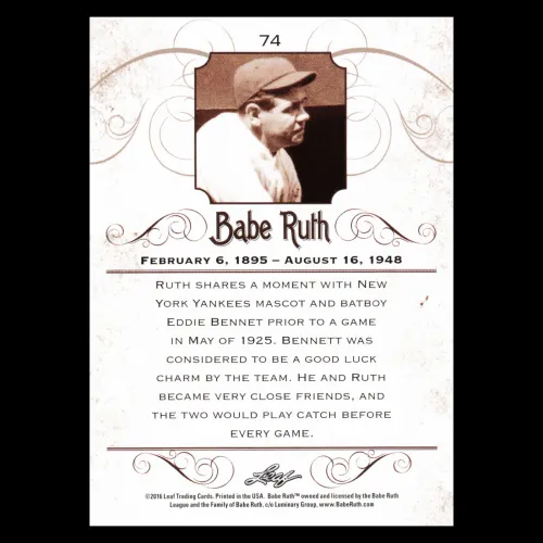 Babe Ruth 2016 Leaf Ruth and Yankees Batboy Eddie Bennett #74