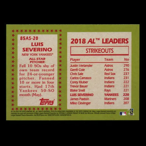 Luis Severino 2020 Topps 1985 Retro AL All Star Yankees
