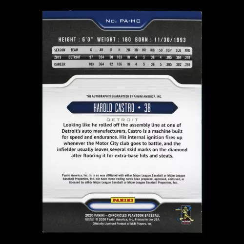 Harold Castro 2020 Chronicles Playbook Auto Tigers 25/25