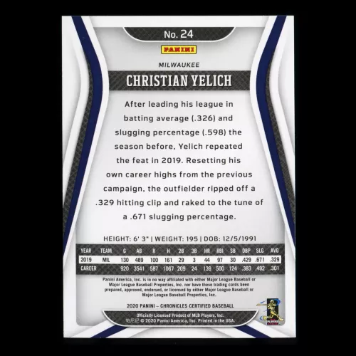 Christian Yelich 2020 Chronicles Certified Brewers
