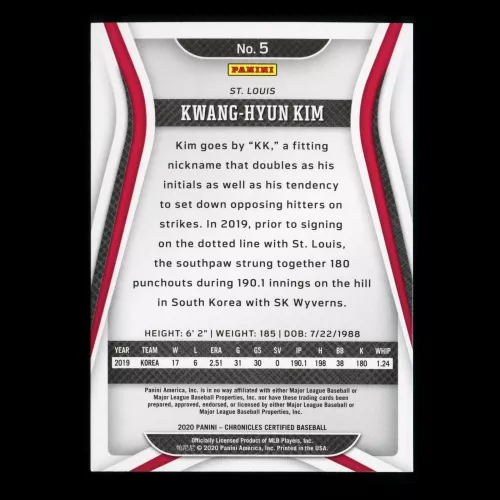 Kwang-Hyun Kim RC 2020 Chronicles Certified Rookie Cardinals