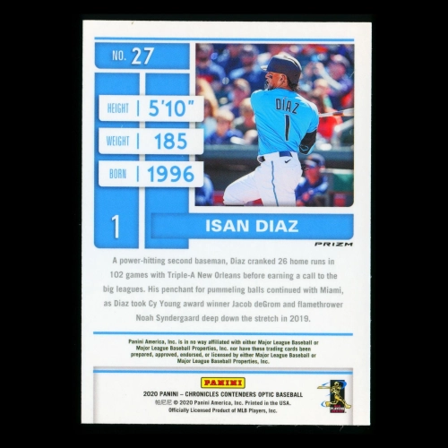 Isan Diaz RC 2020 Chronicles Contenders Optic Season Ticket Silver Marlins