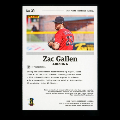 Zac Gallen RC 2020 Chronicles Rookie Diamondbacks