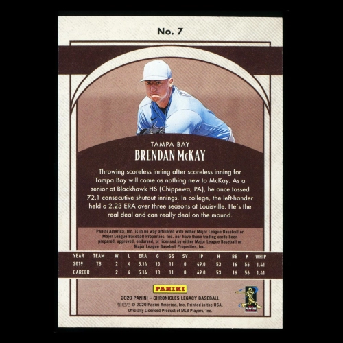 Brendan McKay RC 2020 Chronicles Legacy Red Foil Rookie Rays 69/99