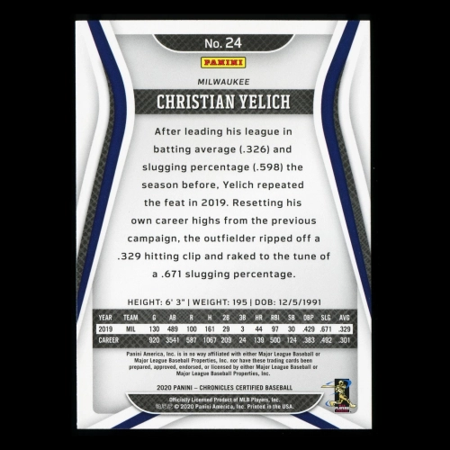 Christian Yelich 2020 Chronicles Certified Green Brewers