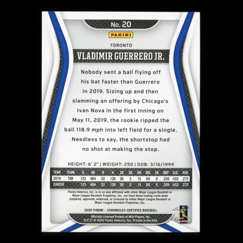 Vladimir Guerrero Jr. 2020 Chronicles Certified Green Blue Jays
