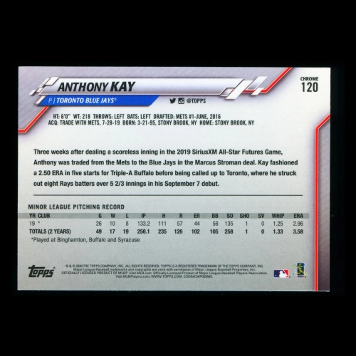 Anthony Kay RC 2020 Topps Chrome Rookie Blue Jays