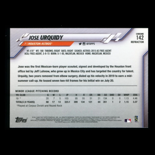 Jose Urquidy RC 2020 Topps Chrome Rookie Refractor Astros