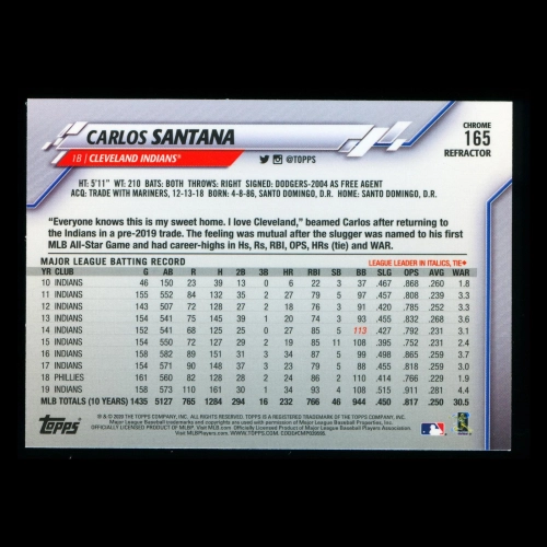 Carlos Santana 2020 Topps Chrome Sepia Refractor Indians