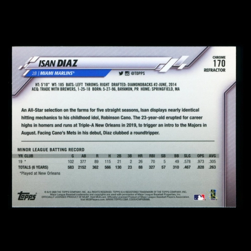 Isan Diaz RC 2020 Topps Chrome Refractor Rookie Marlins