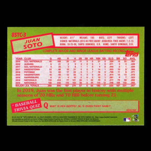 Juan Soto 2020 Topps Chrome 35 Anniversary 85 Retro Nationals