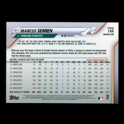 Marcus Semien 2020 Topps Chrome Sepia Refractor Athletics