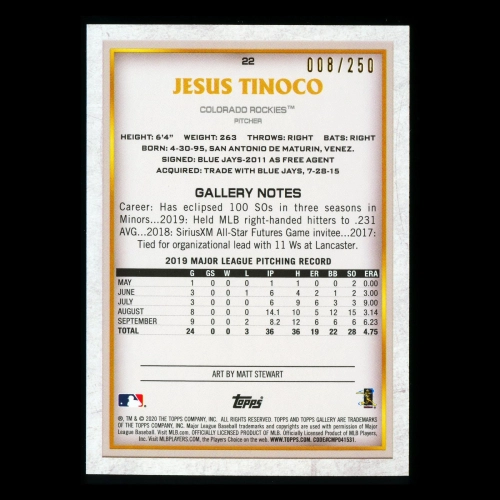 Jesus Tinoco RC 2020 Gallery Rookie Rockies 008/250