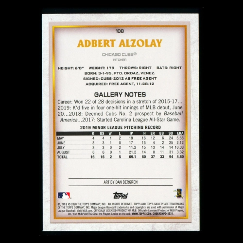 Adbert Alzolay RC 2020 Gallery Rookie Cubs