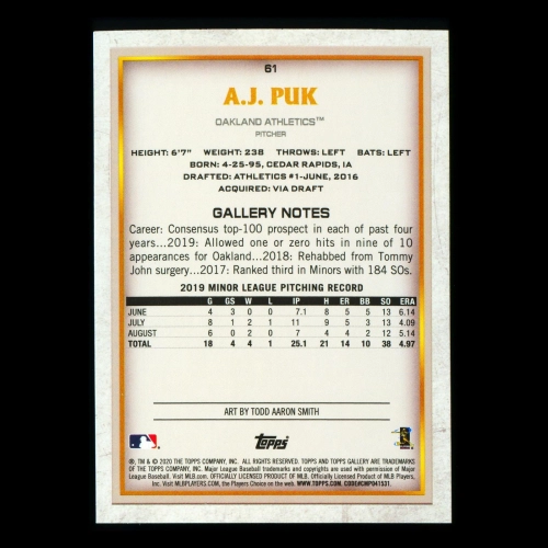 A.J. Puk RC 2020 Gallery Rookie Athletics