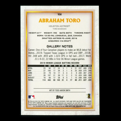 Abraham Toto RC 2020 Gallery Rookie Astros