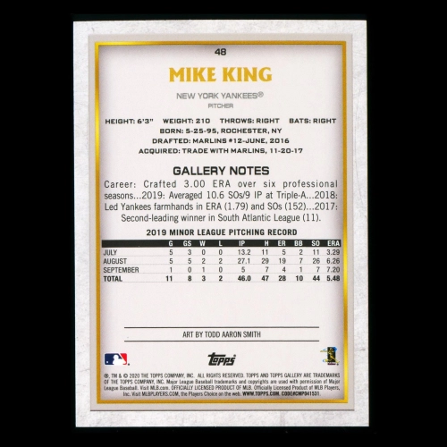 Mike King RC 2020 Gallery Rookie Yankees