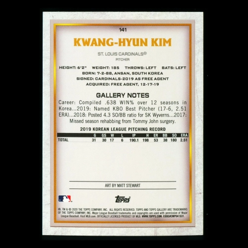 Kwang-Hyun Kim RC 2020 Gallery Rookie Cardinals