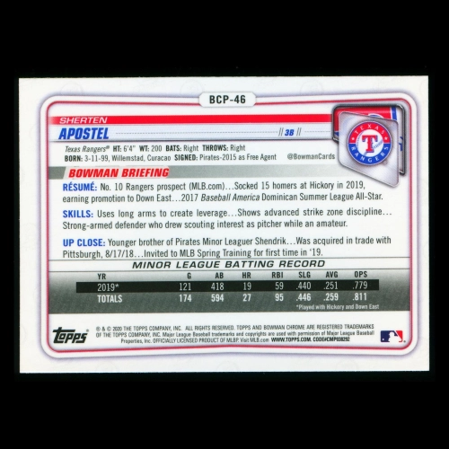 Sherten Apostel 2020 Bowman Chrome 1st Bowman Prospect Rangers