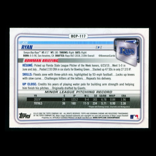 Joe Ryan 2020 Bowman Chrome 1st Bowman Prospect Rays