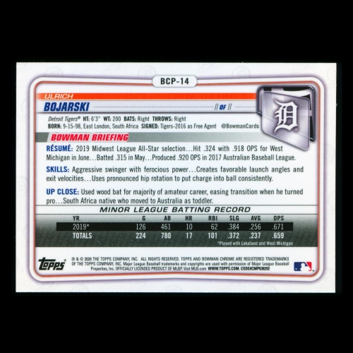 Ulrich Bojarski 2020 Bowman Chrome 1st Bowman Prospect Tigers