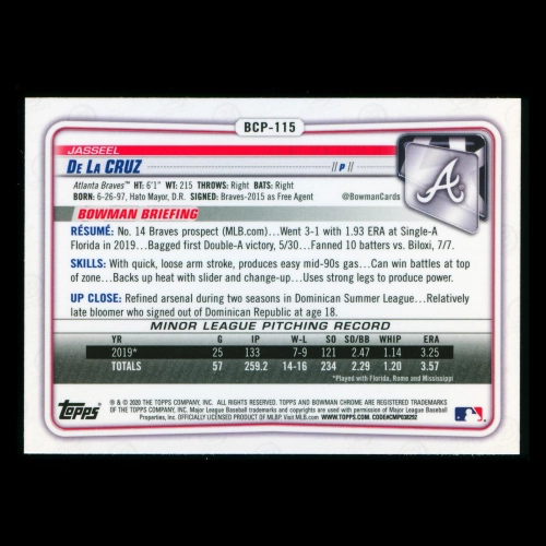 Jasseel De La Cruz 2020 Bowman Chrome 1st Bowman Prospect Braves