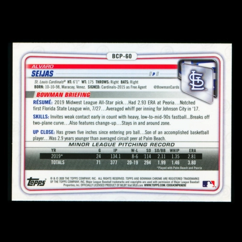 Alvaro Seijas 2020 Bowman Chrome 1st Bowman Prospect Cardinals