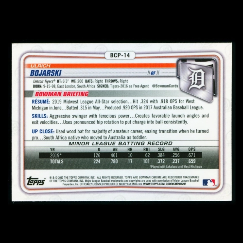 Ulrich Bojarski 2020 Bowman Chrome 1st Bowman Prospect Tigers