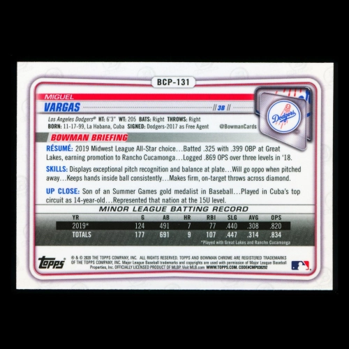 Miguel Vargas 2020 Bowman Chrome 1st Bowman Prospect Dodgers