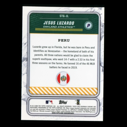 Jesus Luzardo 2020 Bowman Chrome Spanning the Globe Peru Athletics