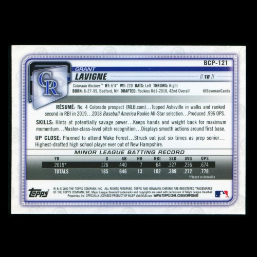 Grant Lavigne 2020 Bowman Chrome Prospect Mojo Refractor Rockies