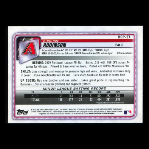 Kristian Robinson 2020 Bowman Chrome Prospect Mojo Refractor Diamondbacks