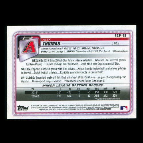 Alek Thomas 2020 Bowman Chrome Prospect Mojo Refractor Diamondbacks